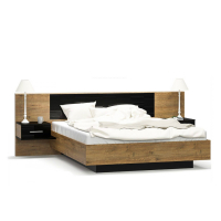 Двухспальная кровать 160*200см с тумбами Фиеста Мебель-сервис (дуб април, чёрный глянец)