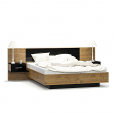 Двухспальная кровать 160*200см с тумбами Фиеста Мебель-сервис (дуб април, чёрный глянец)