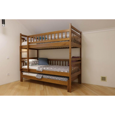 Двоярусне дерев'яне ліжко з додатковим місцем 'Том і Джеррі' від Дремка (різні розміри і кольори)