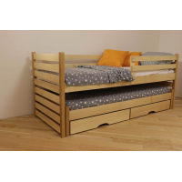Односпальная деревянная кровать с выдвижным спальным местом 'Симба' от Дримка (разные размеры и цвета)
